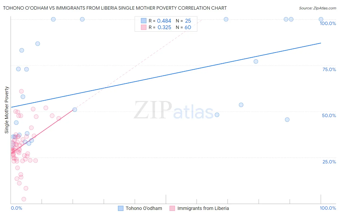 Tohono O'odham vs Immigrants from Liberia Single Mother Poverty
