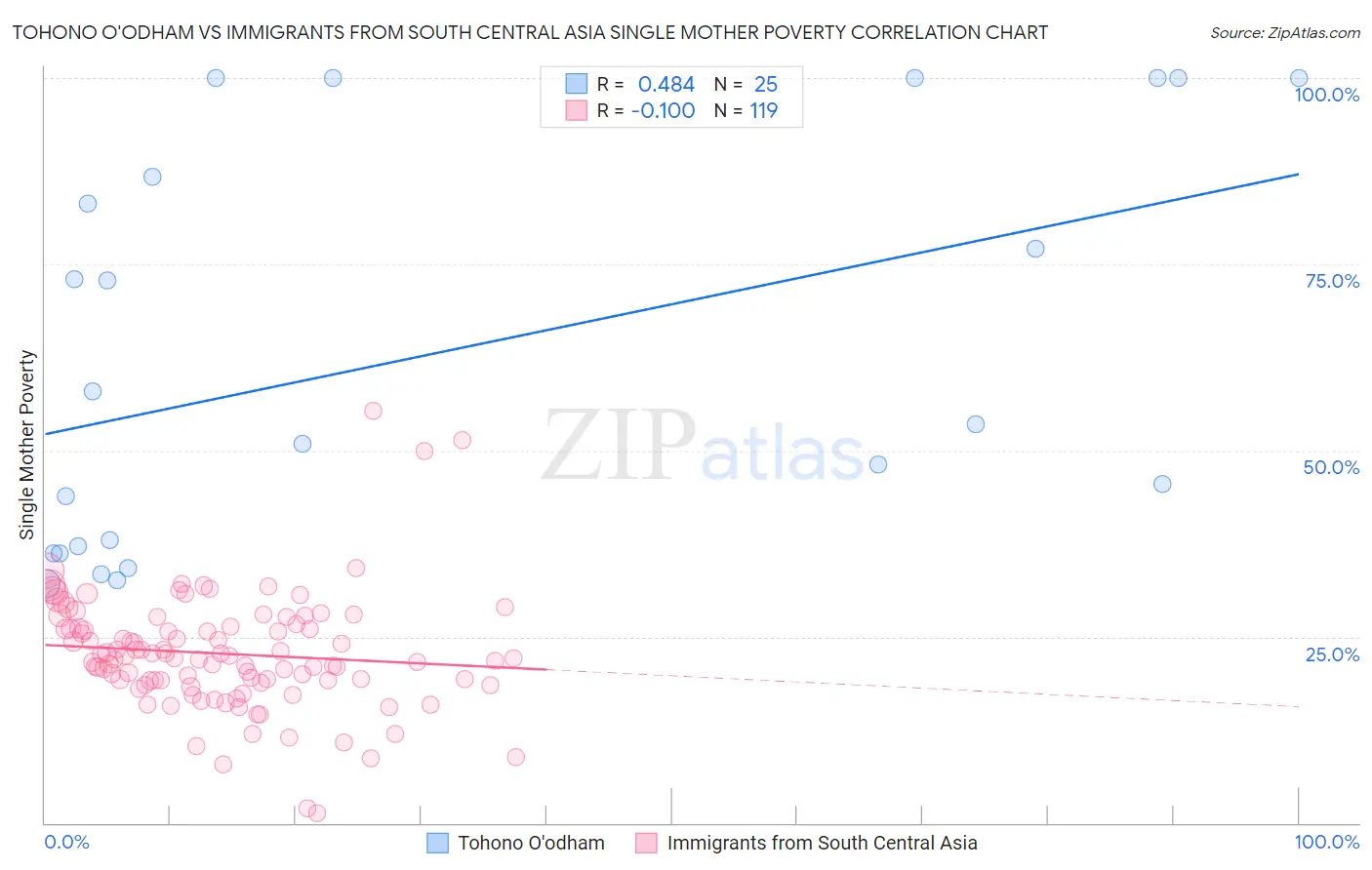 Tohono O'odham vs Immigrants from South Central Asia Single Mother Poverty