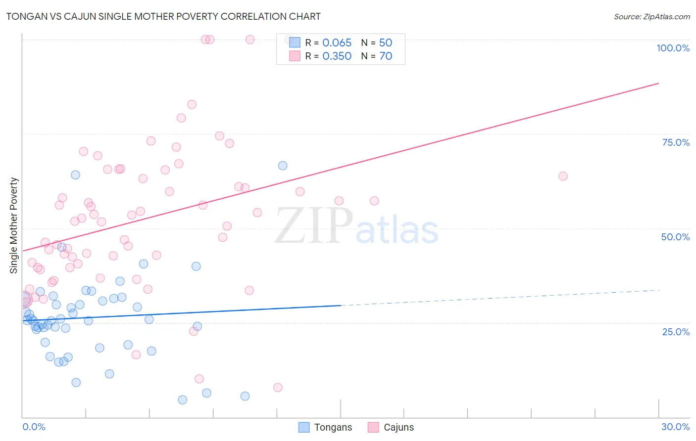 Tongan vs Cajun Single Mother Poverty