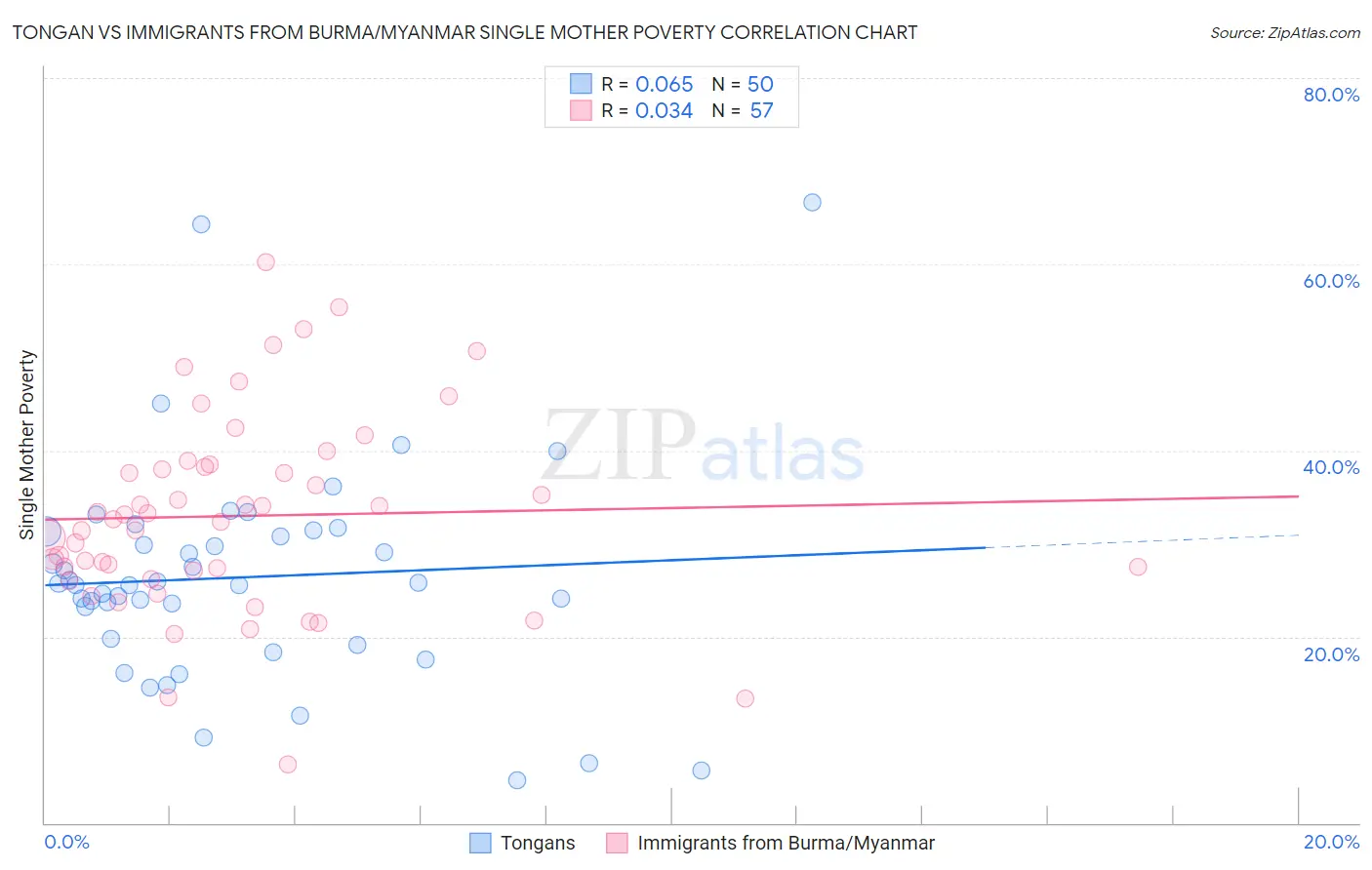 Tongan vs Immigrants from Burma/Myanmar Single Mother Poverty