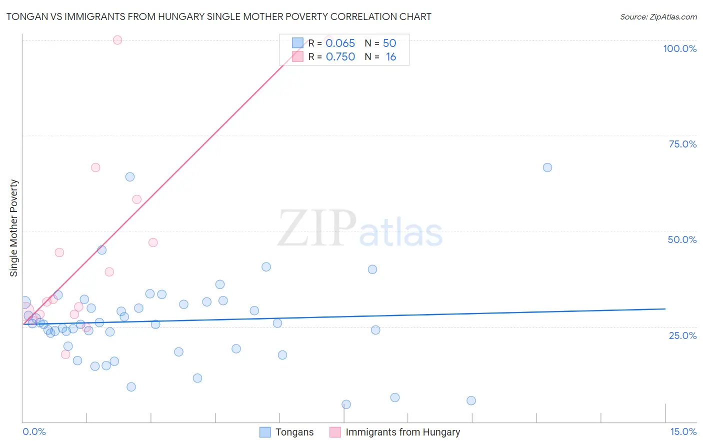 Tongan vs Immigrants from Hungary Single Mother Poverty