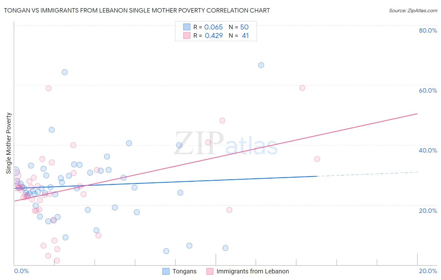 Tongan vs Immigrants from Lebanon Single Mother Poverty