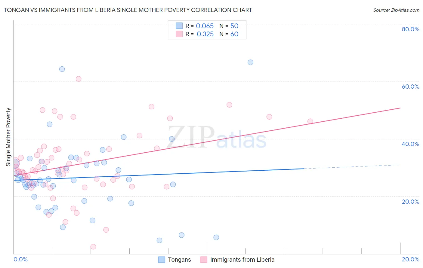 Tongan vs Immigrants from Liberia Single Mother Poverty