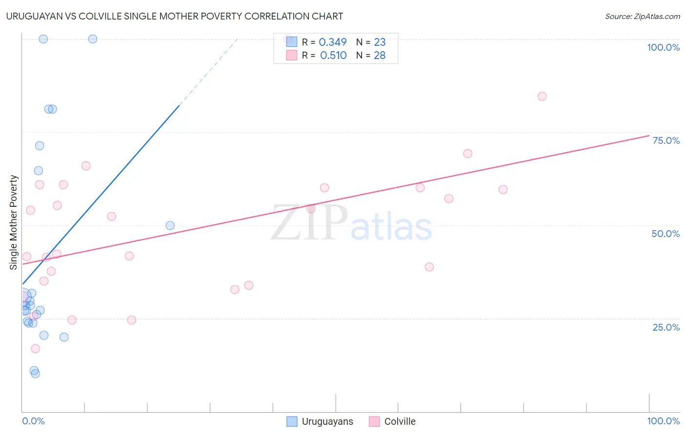 Uruguayan vs Colville Single Mother Poverty