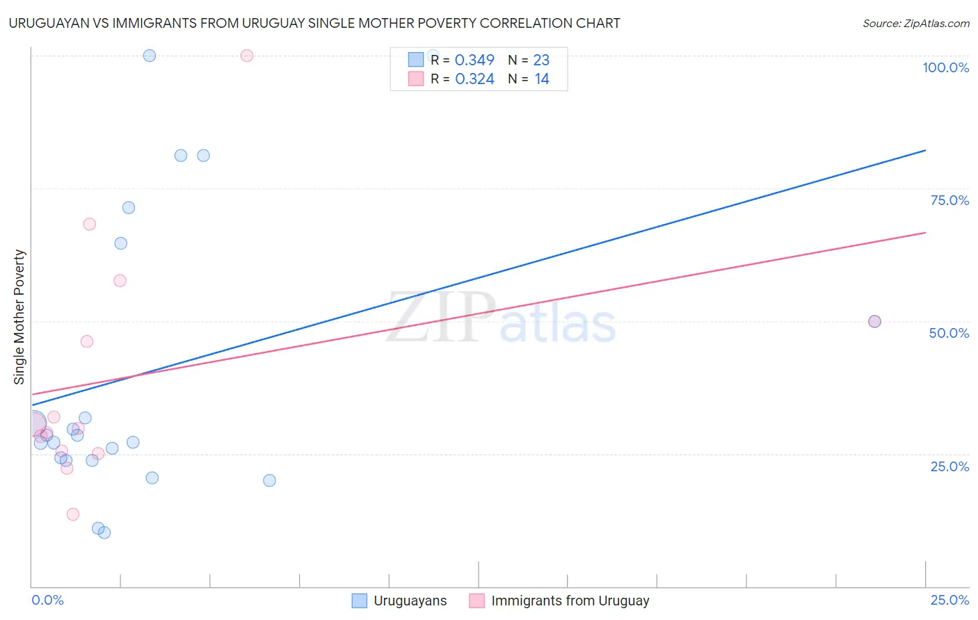 Uruguayan vs Immigrants from Uruguay Single Mother Poverty