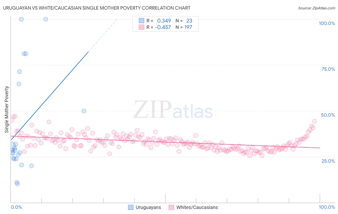 Uruguayan vs White/Caucasian Single Mother Poverty