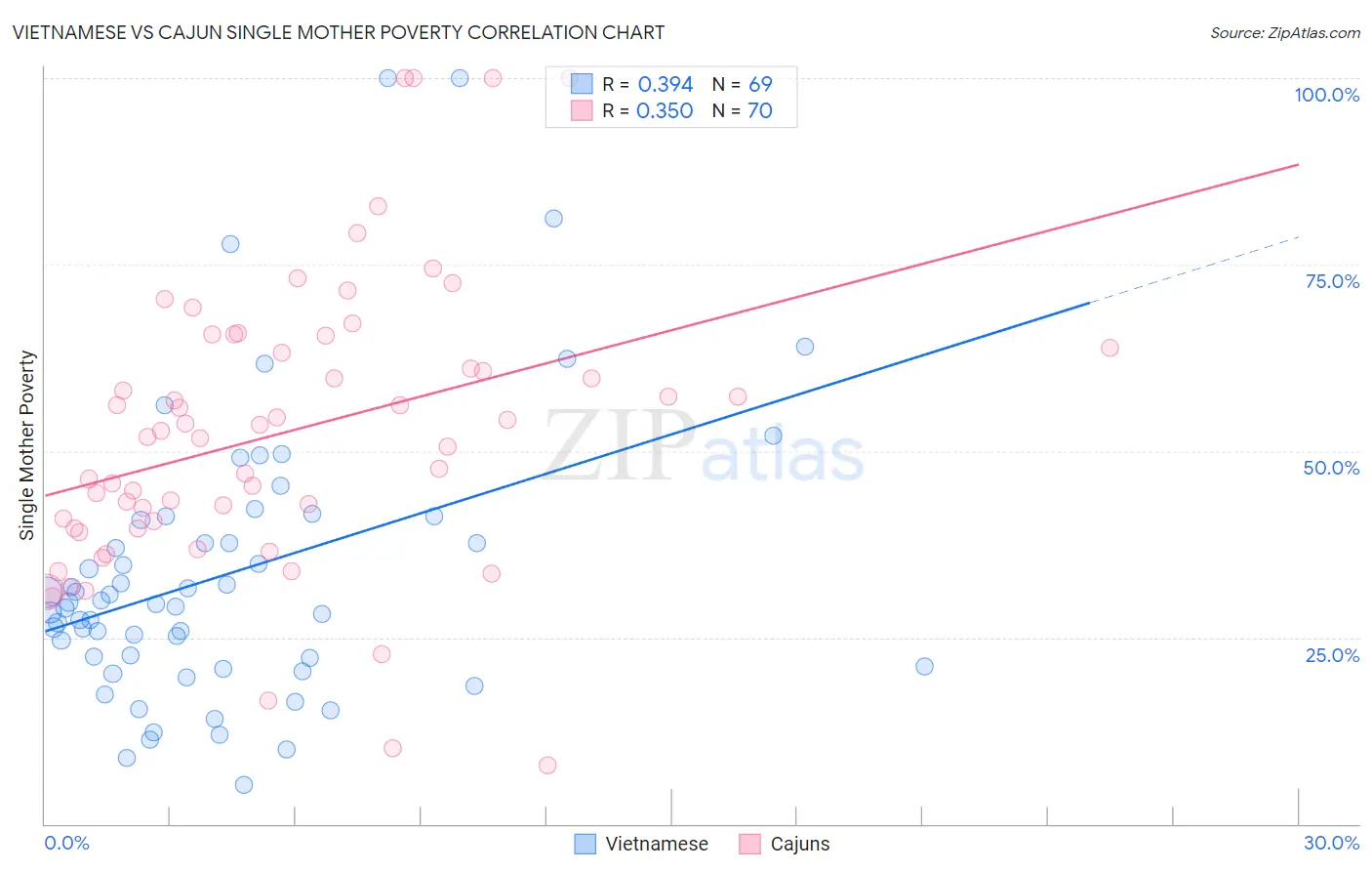 Vietnamese vs Cajun Single Mother Poverty