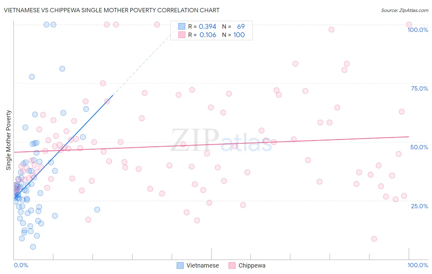 Vietnamese vs Chippewa Single Mother Poverty