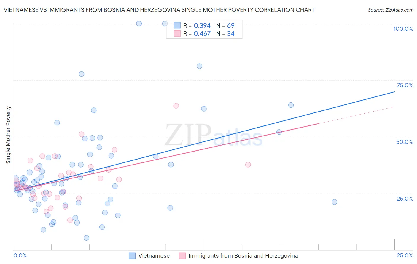 Vietnamese vs Immigrants from Bosnia and Herzegovina Single Mother Poverty