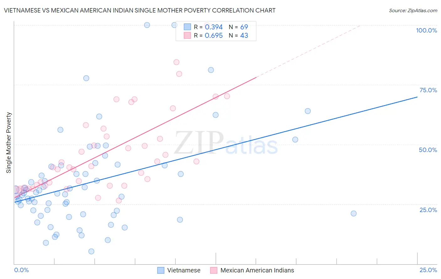 Vietnamese vs Mexican American Indian Single Mother Poverty