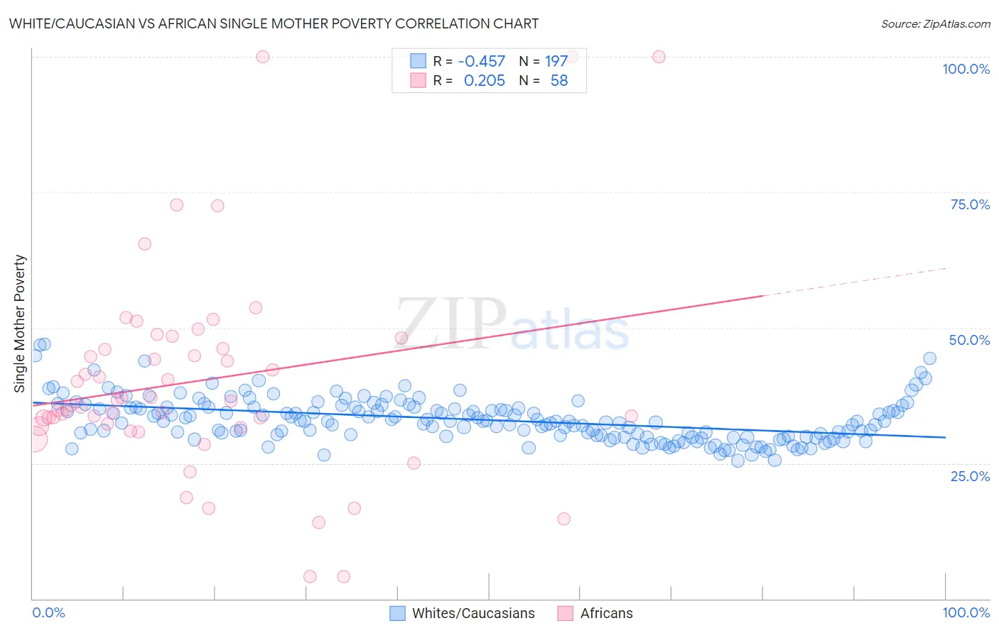 White/Caucasian vs African Single Mother Poverty