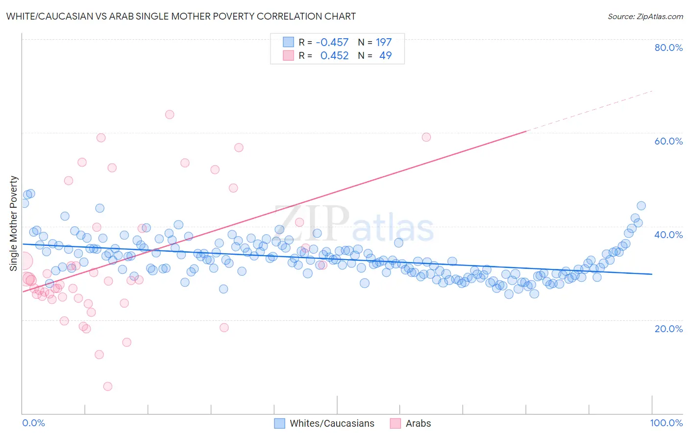 White/Caucasian vs Arab Single Mother Poverty