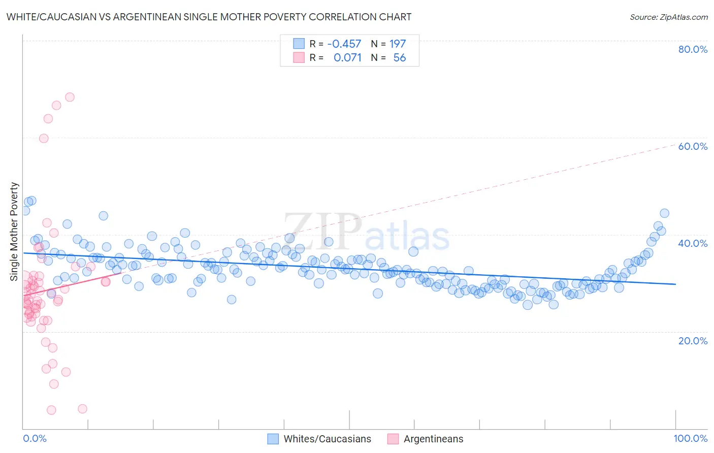 White/Caucasian vs Argentinean Single Mother Poverty