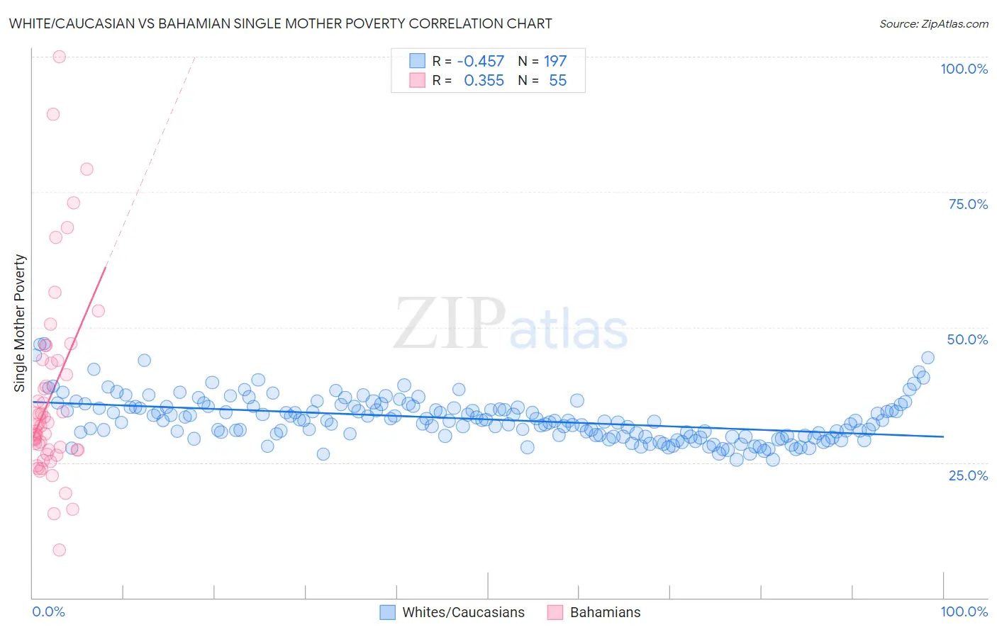 White/Caucasian vs Bahamian Single Mother Poverty