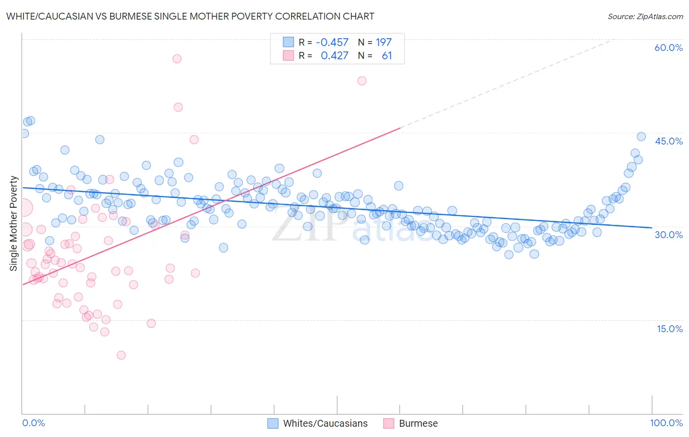 White/Caucasian vs Burmese Single Mother Poverty