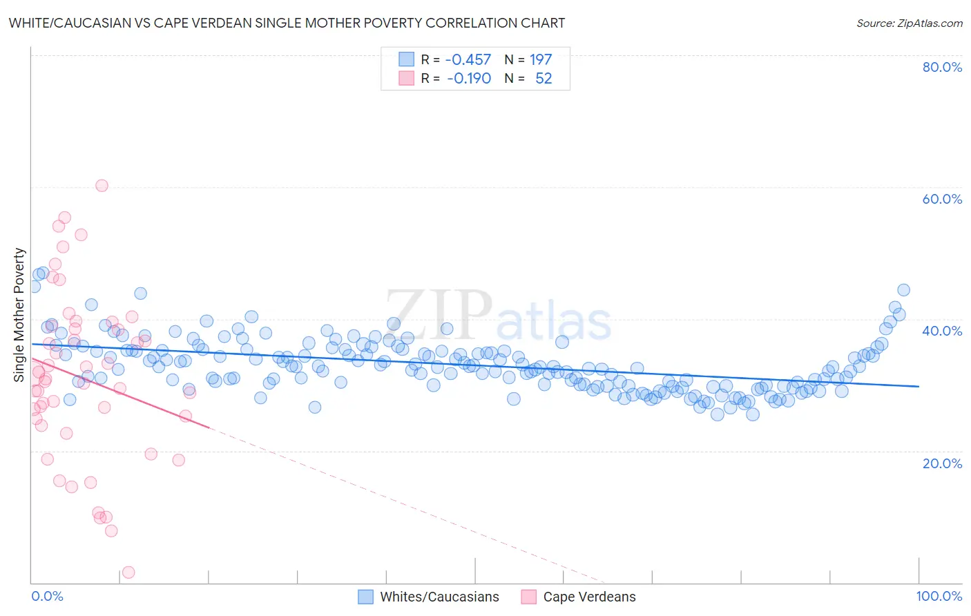 White/Caucasian vs Cape Verdean Single Mother Poverty