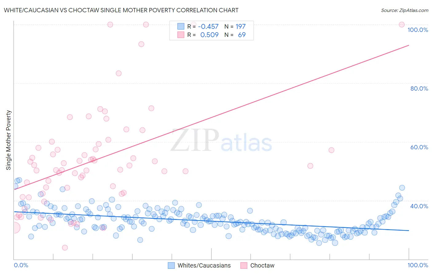 White/Caucasian vs Choctaw Single Mother Poverty