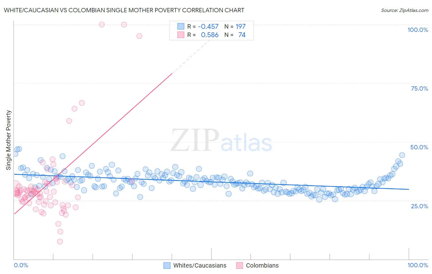 White/Caucasian vs Colombian Single Mother Poverty