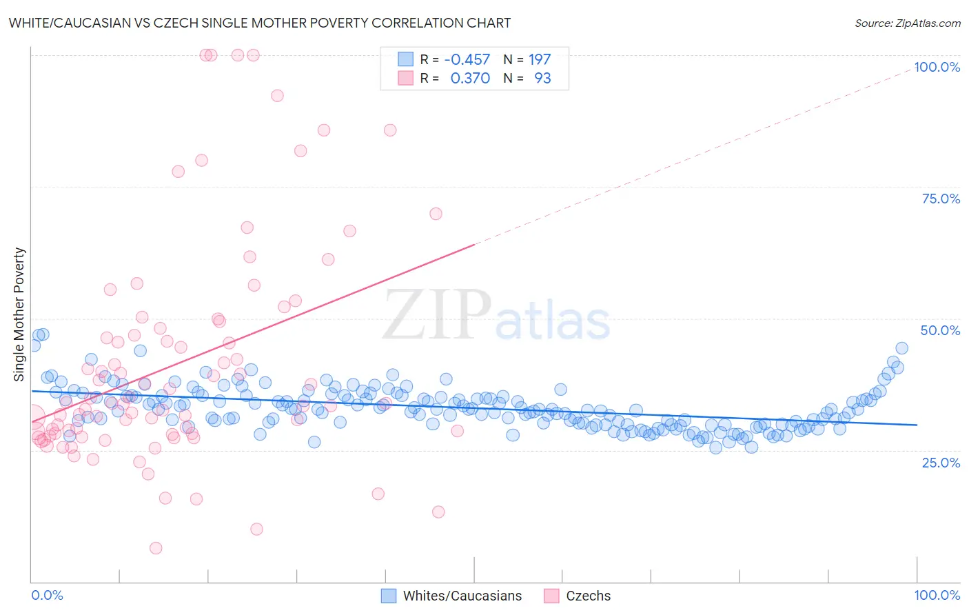 White/Caucasian vs Czech Single Mother Poverty