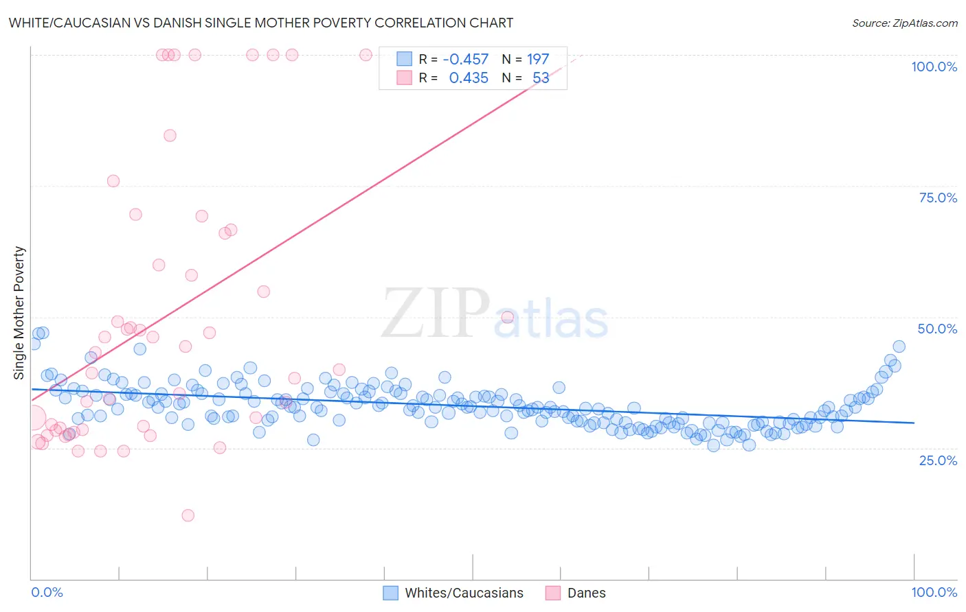 White/Caucasian vs Danish Single Mother Poverty