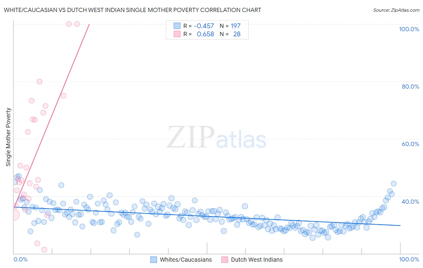 White/Caucasian vs Dutch West Indian Single Mother Poverty