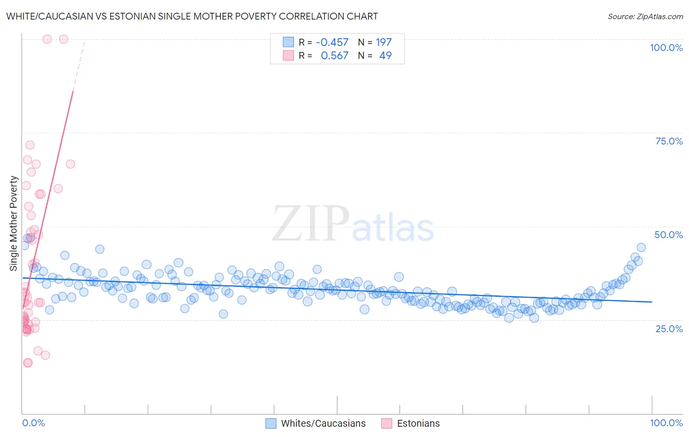 White/Caucasian vs Estonian Single Mother Poverty