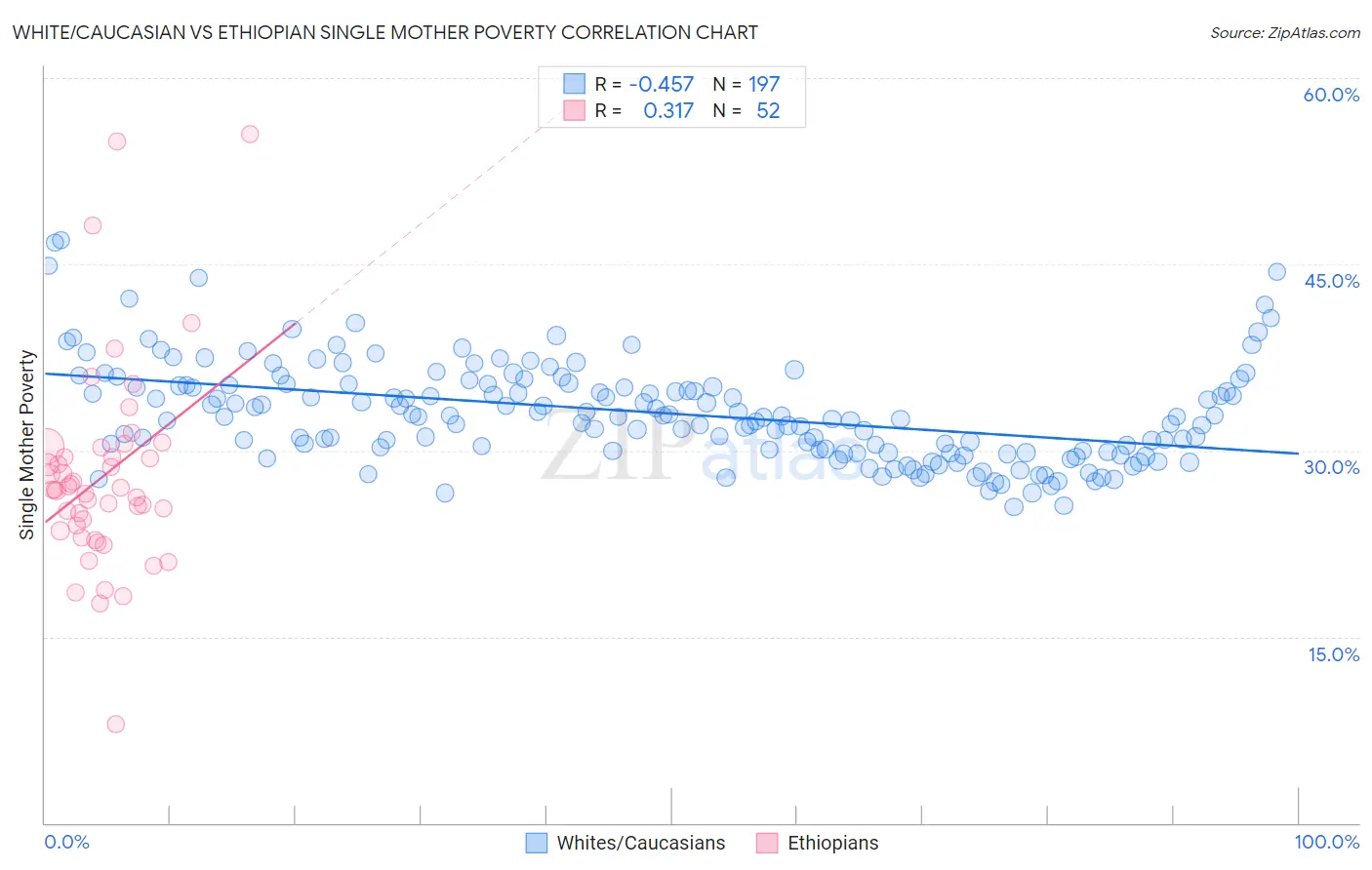 White/Caucasian vs Ethiopian Single Mother Poverty