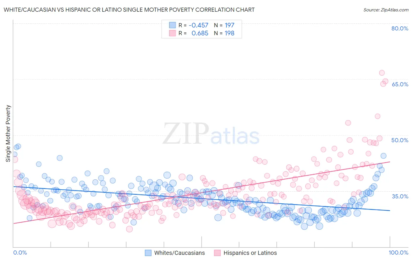 White/Caucasian vs Hispanic or Latino Single Mother Poverty