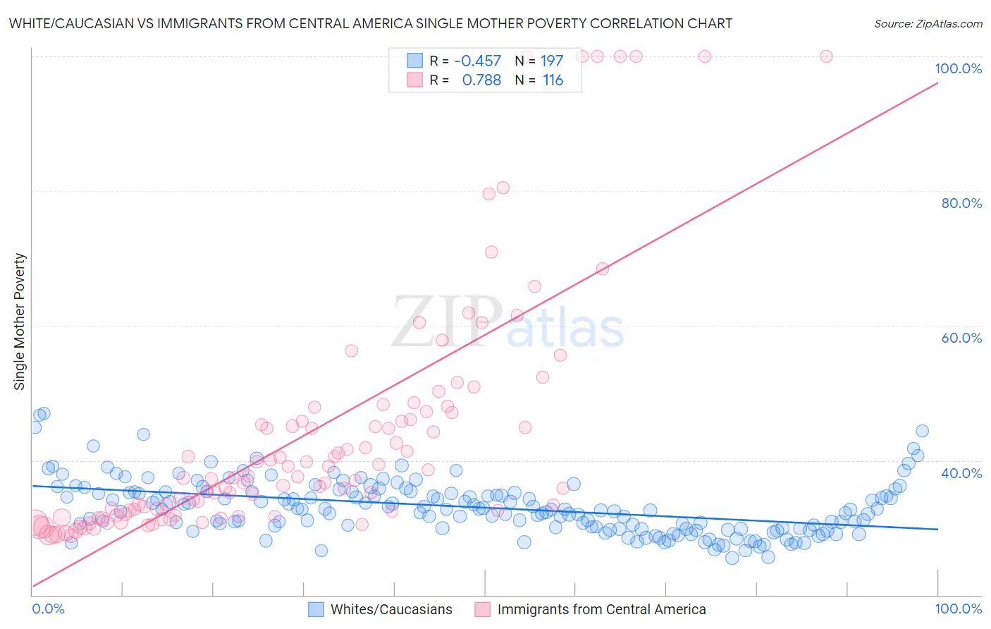 White/Caucasian vs Immigrants from Central America Single Mother Poverty