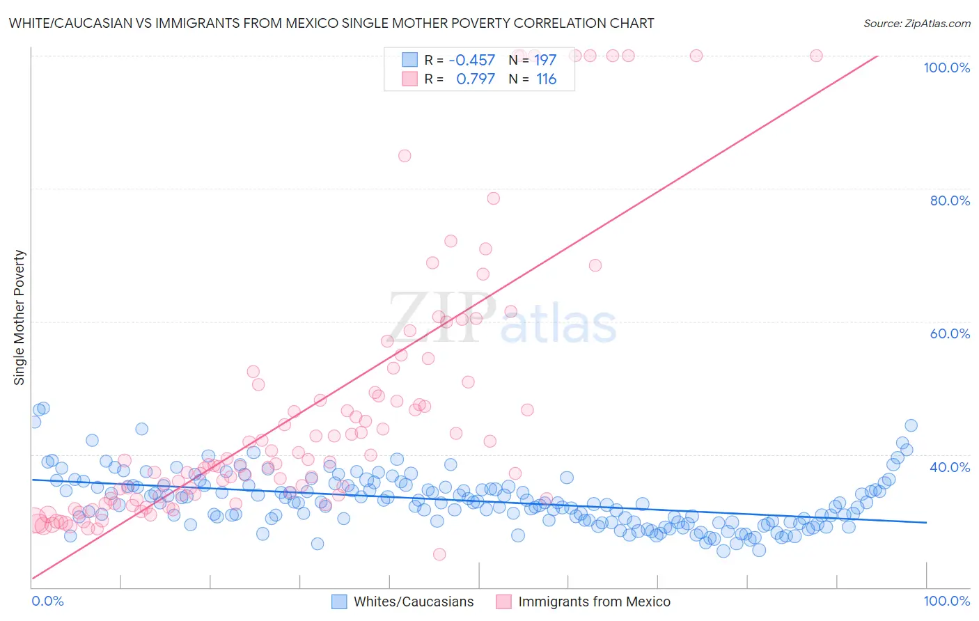 White/Caucasian vs Immigrants from Mexico Single Mother Poverty