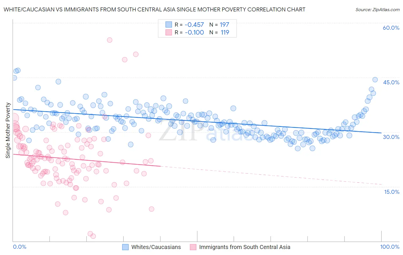 White/Caucasian vs Immigrants from South Central Asia Single Mother Poverty