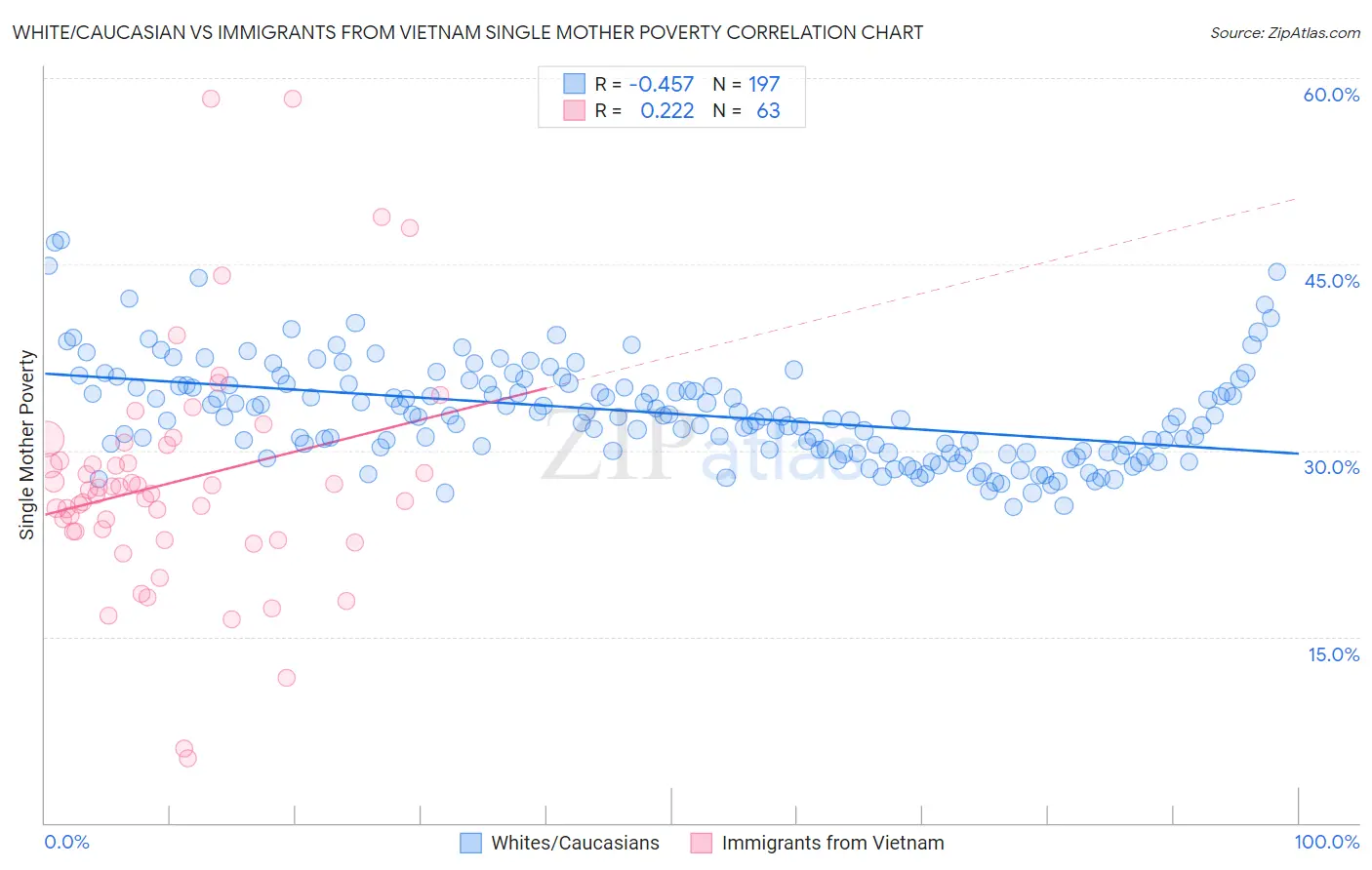 White/Caucasian vs Immigrants from Vietnam Single Mother Poverty