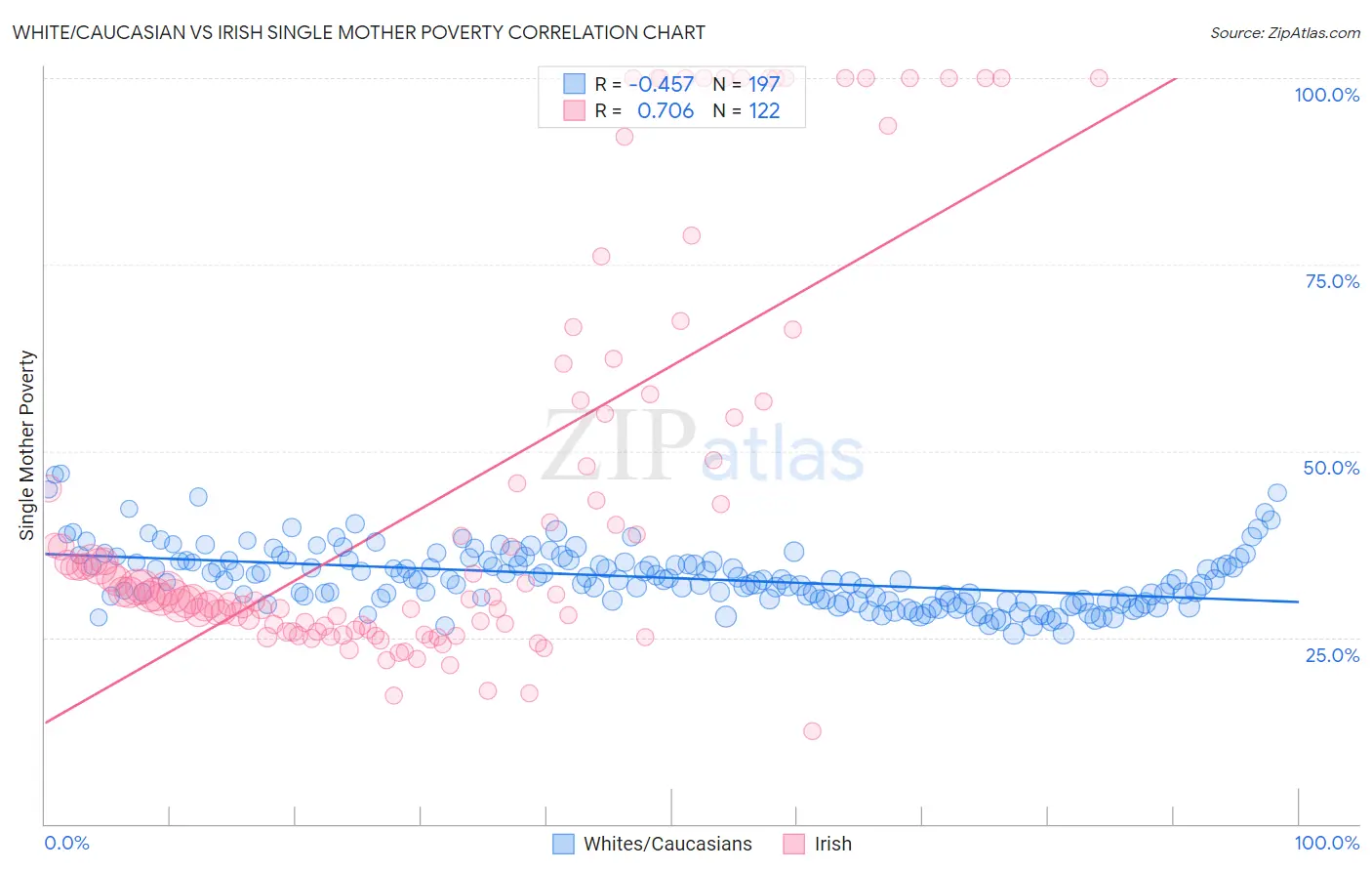 White/Caucasian vs Irish Single Mother Poverty