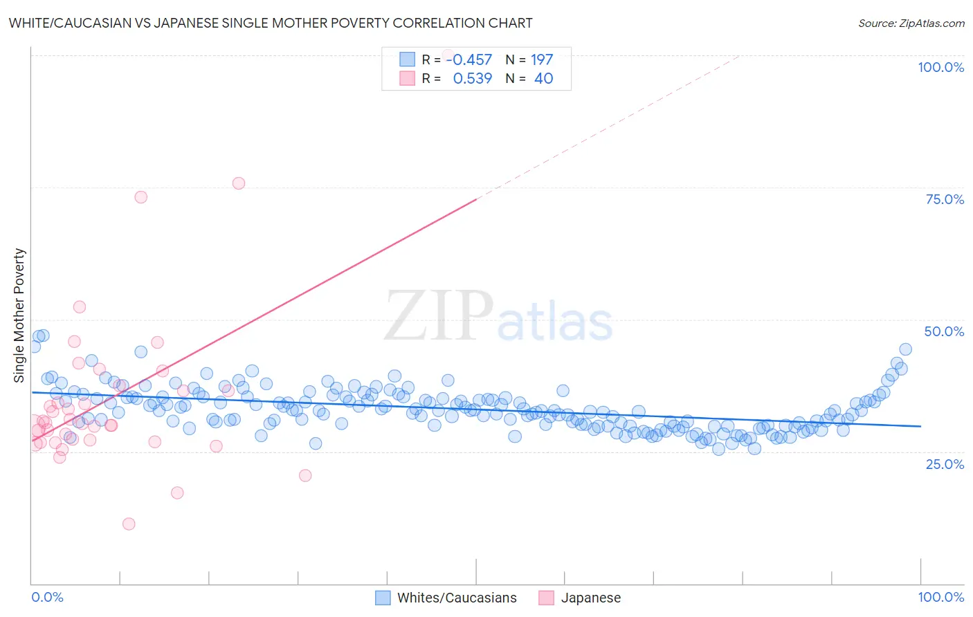 White/Caucasian vs Japanese Single Mother Poverty