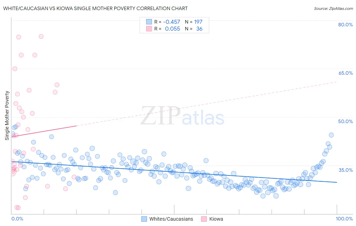 White/Caucasian vs Kiowa Single Mother Poverty