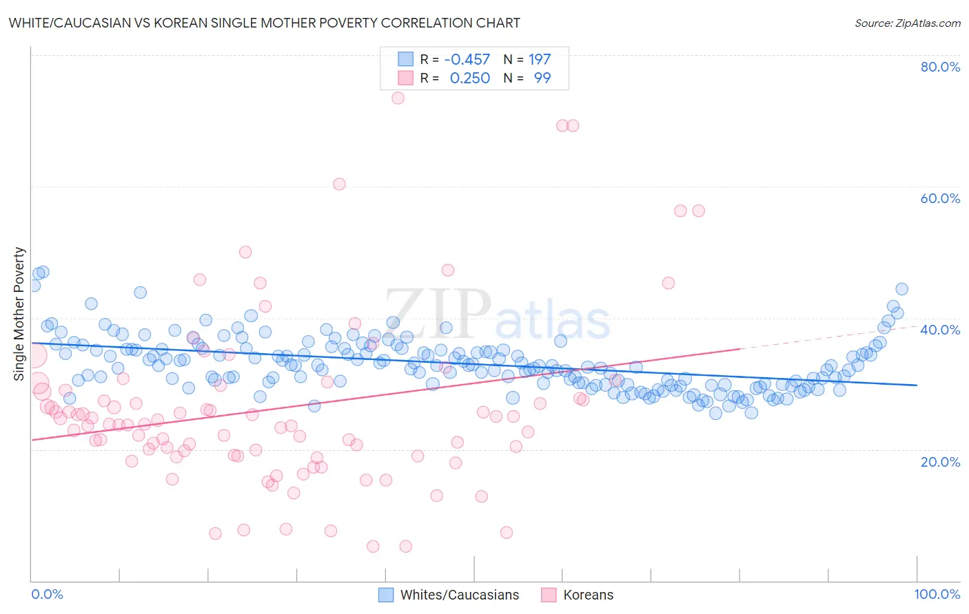 White/Caucasian vs Korean Single Mother Poverty