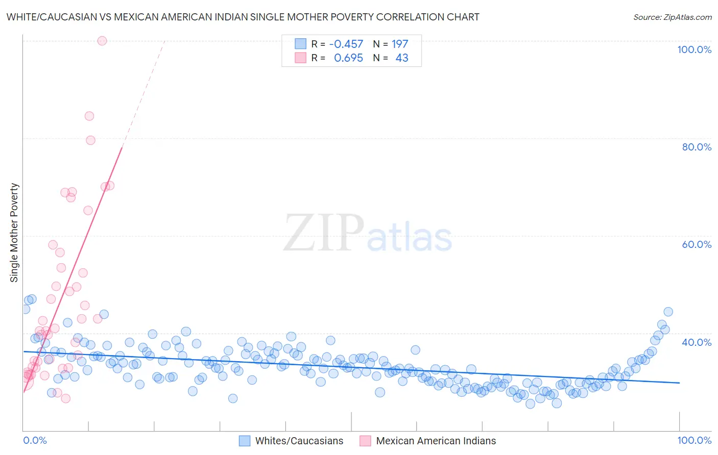 White/Caucasian vs Mexican American Indian Single Mother Poverty