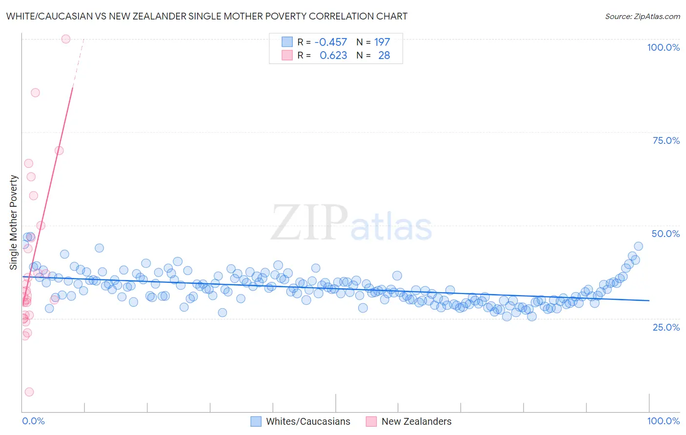 White/Caucasian vs New Zealander Single Mother Poverty