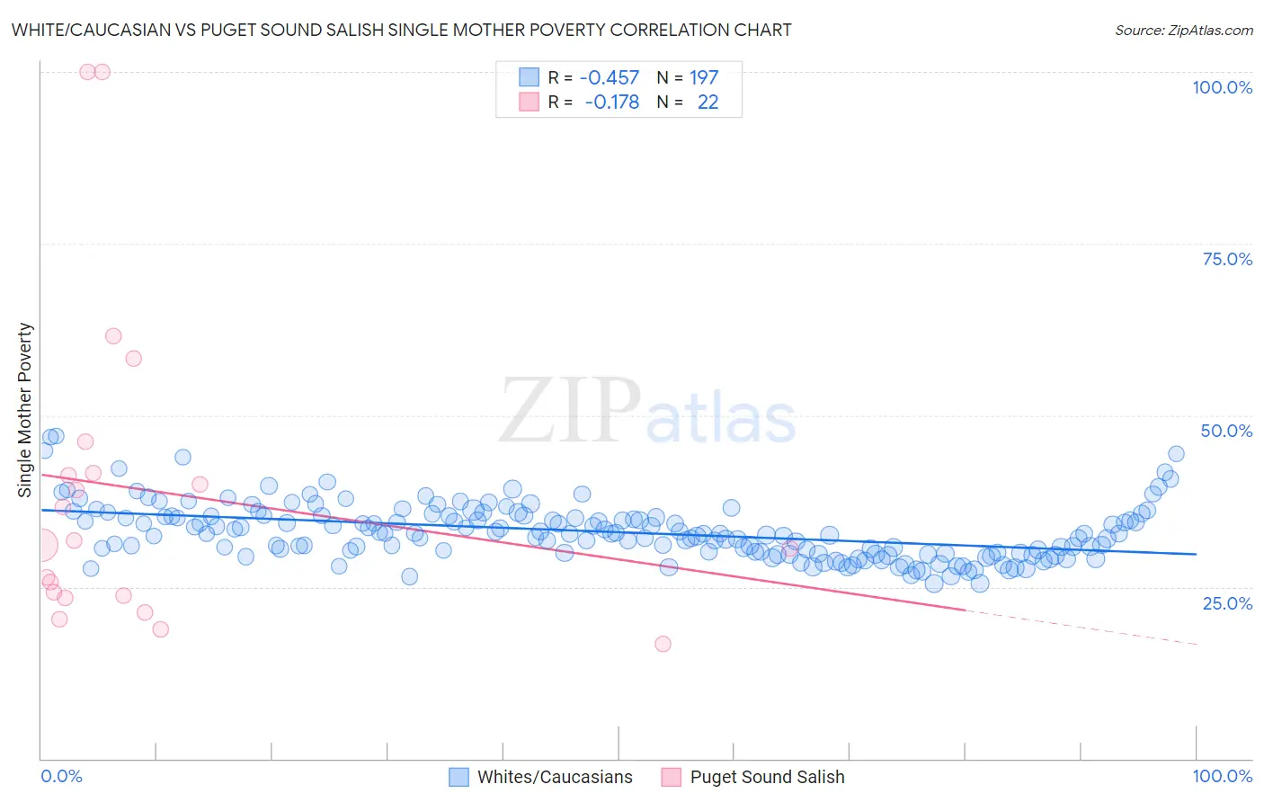 White/Caucasian vs Puget Sound Salish Single Mother Poverty