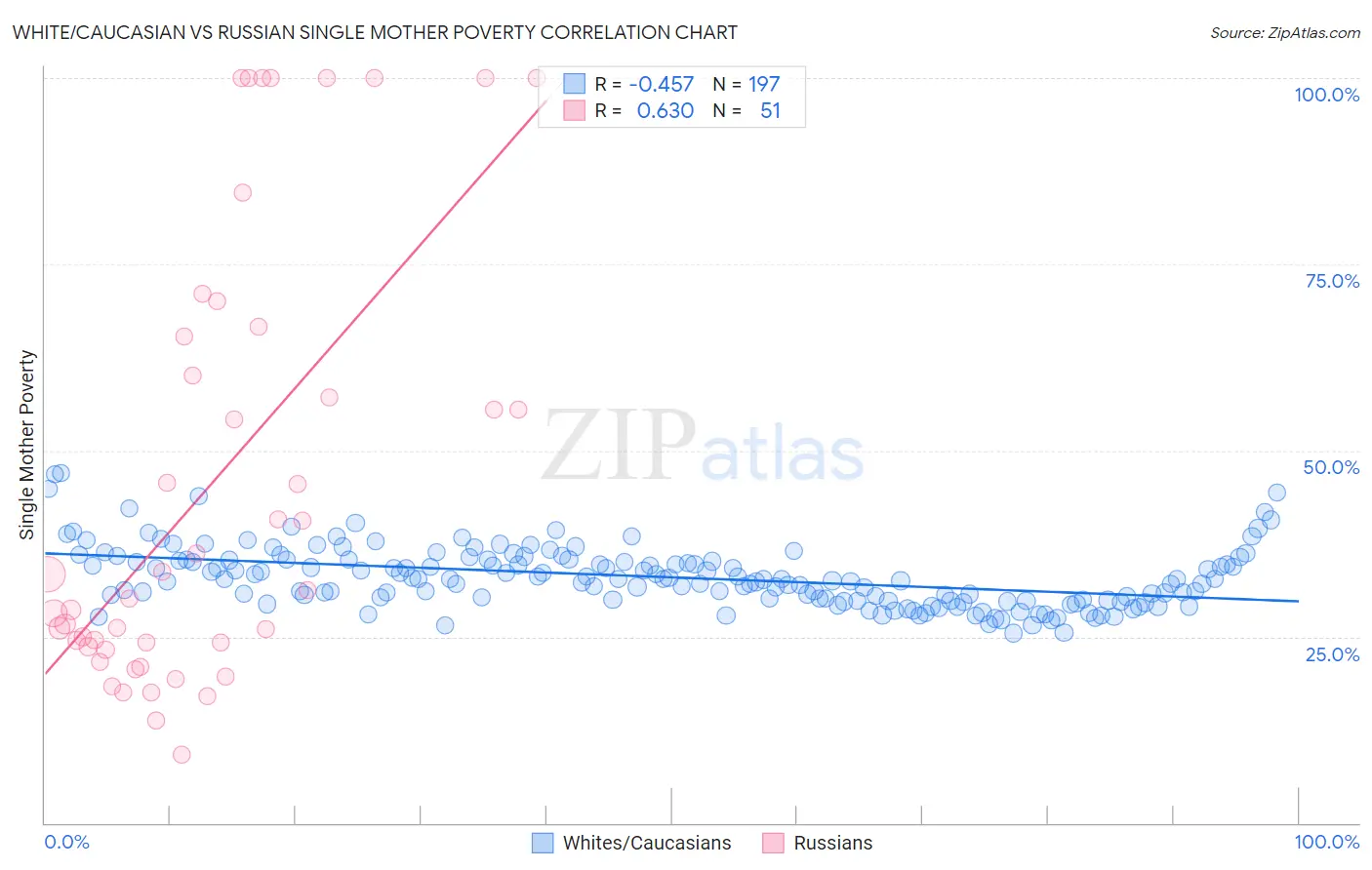 White/Caucasian vs Russian Single Mother Poverty