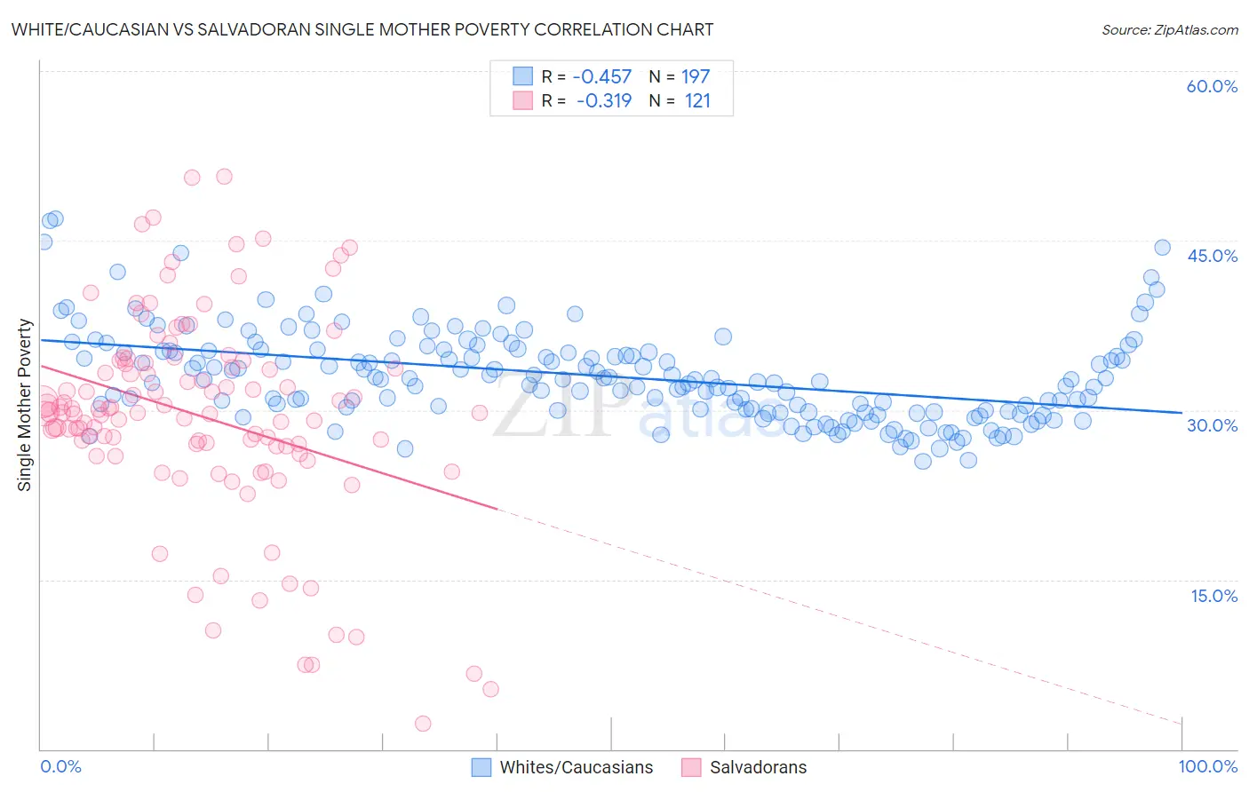 White/Caucasian vs Salvadoran Single Mother Poverty