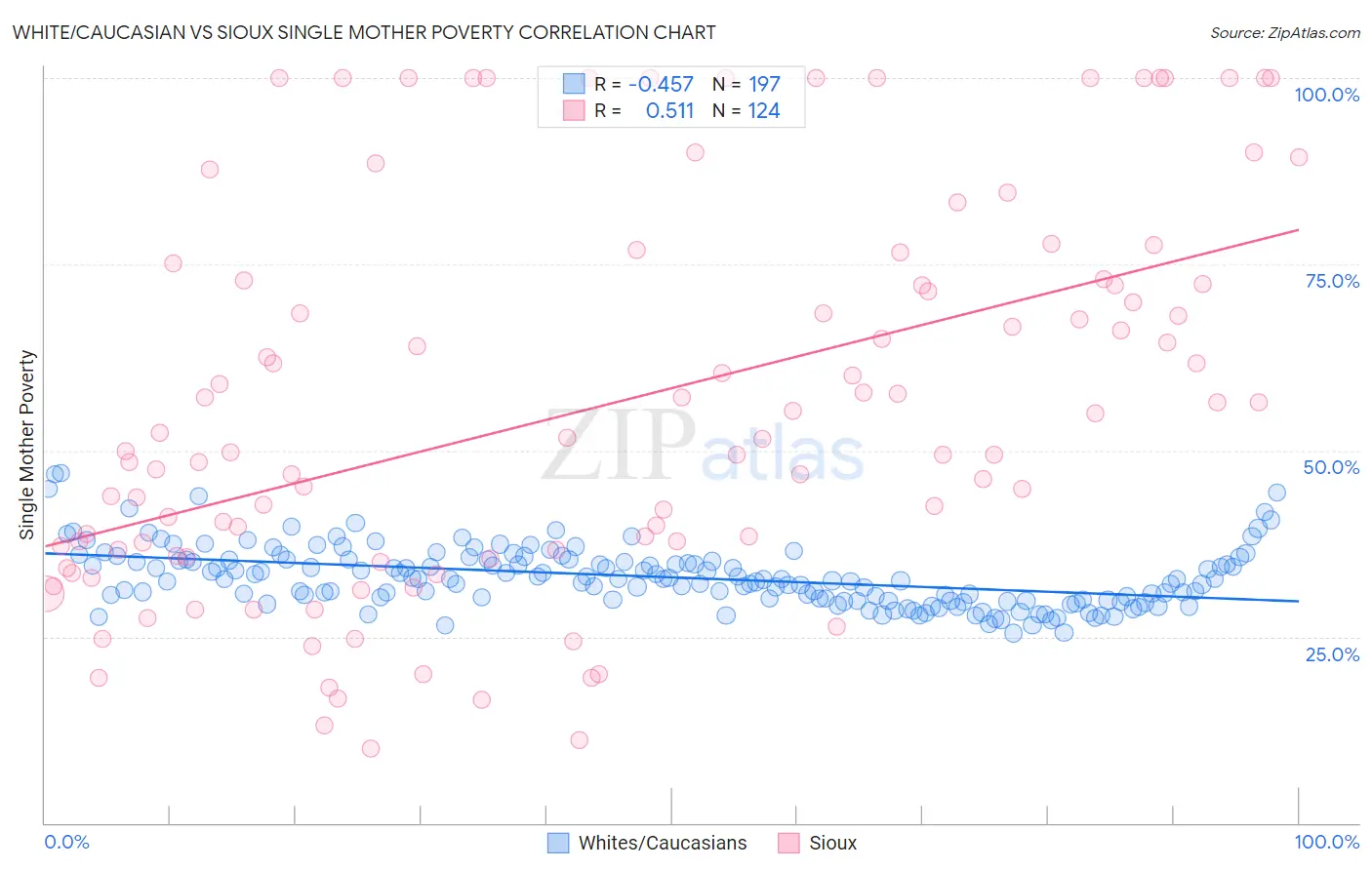 White/Caucasian vs Sioux Single Mother Poverty