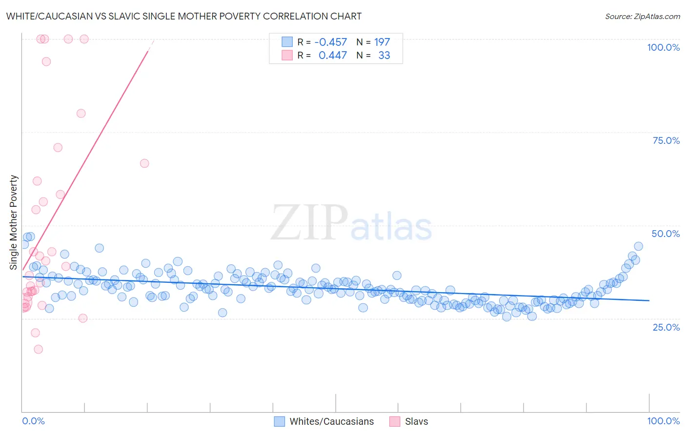 White/Caucasian vs Slavic Single Mother Poverty