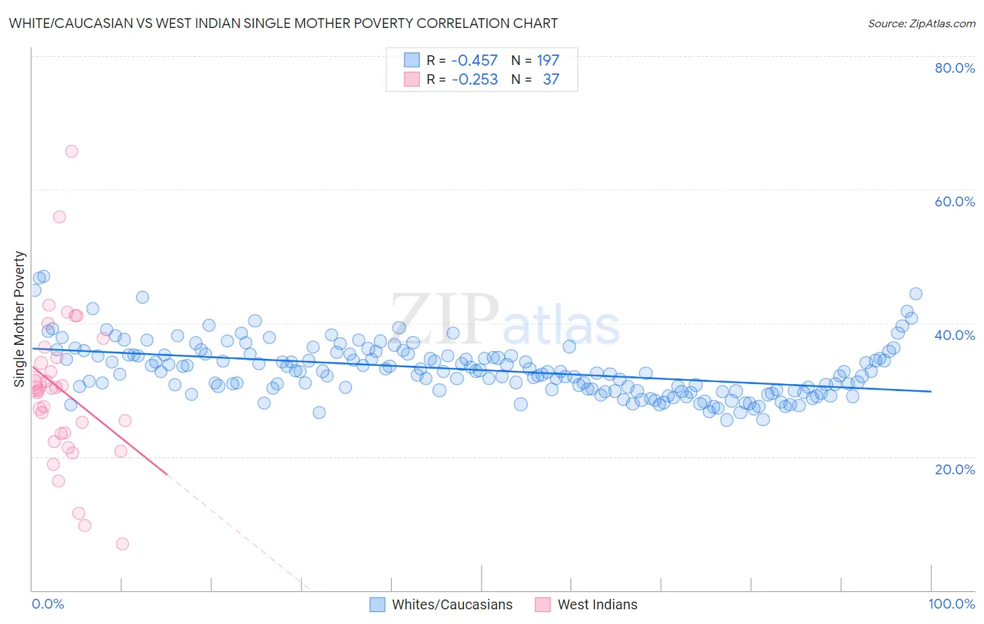 White/Caucasian vs West Indian Single Mother Poverty