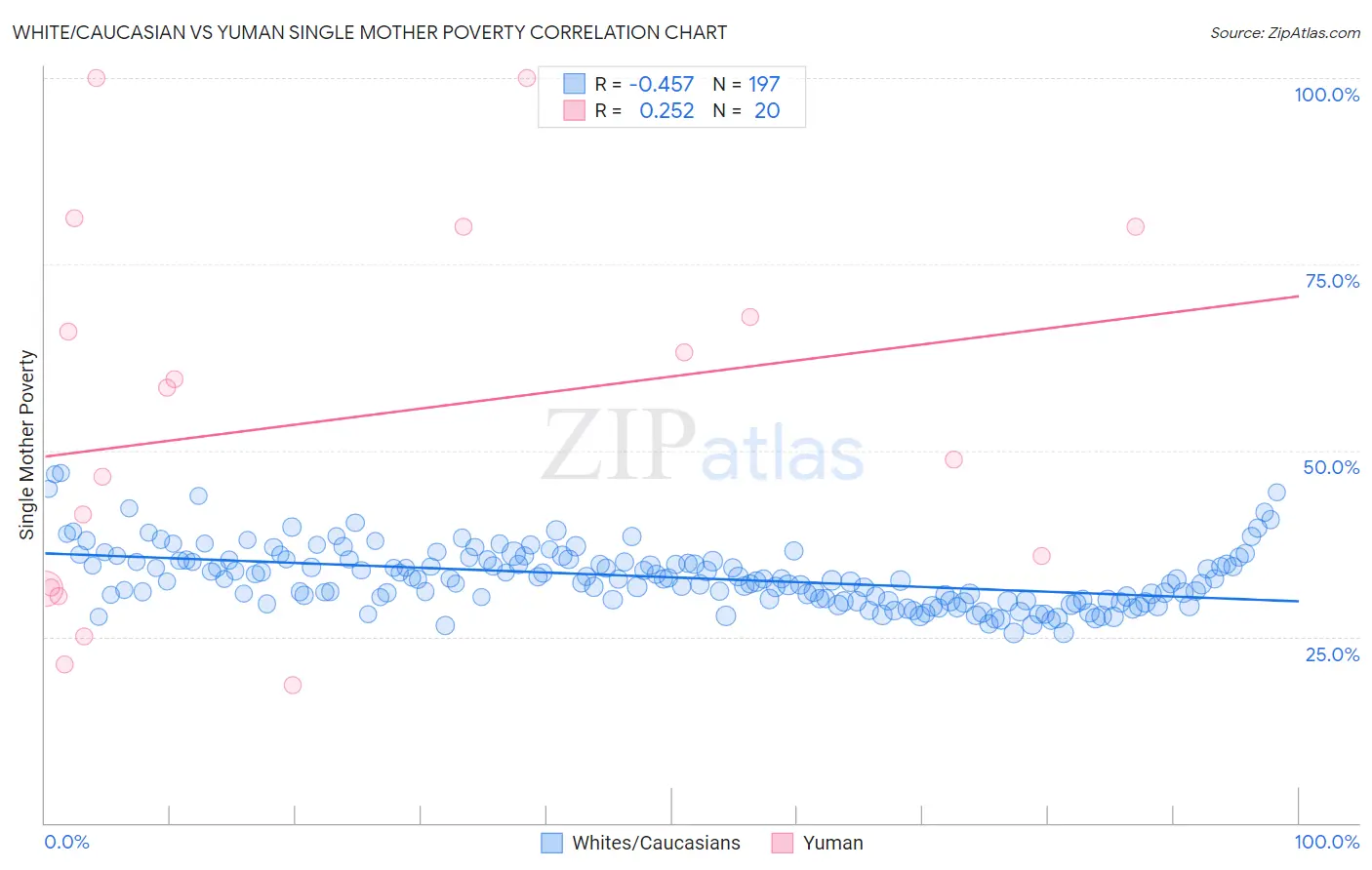 White/Caucasian vs Yuman Single Mother Poverty