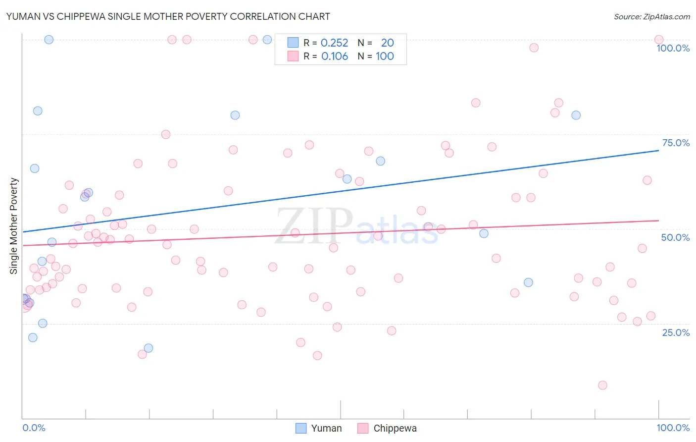 Yuman vs Chippewa Single Mother Poverty