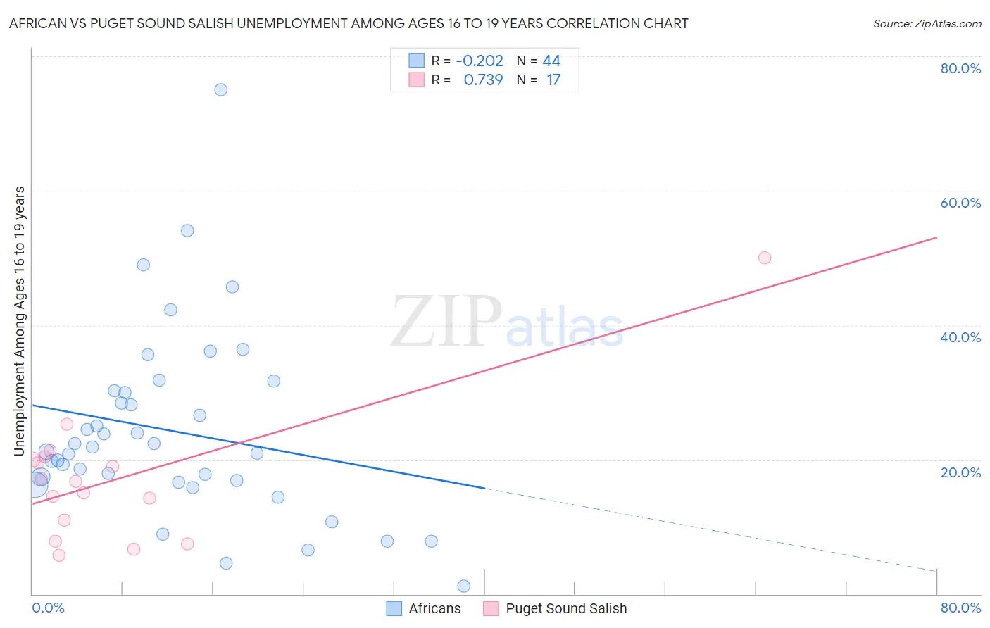 African vs Puget Sound Salish Unemployment Among Ages 16 to 19 years