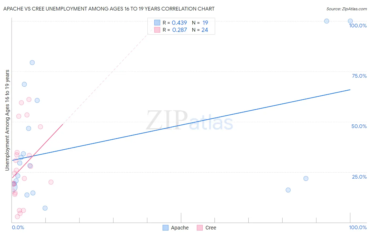 Apache vs Cree Unemployment Among Ages 16 to 19 years