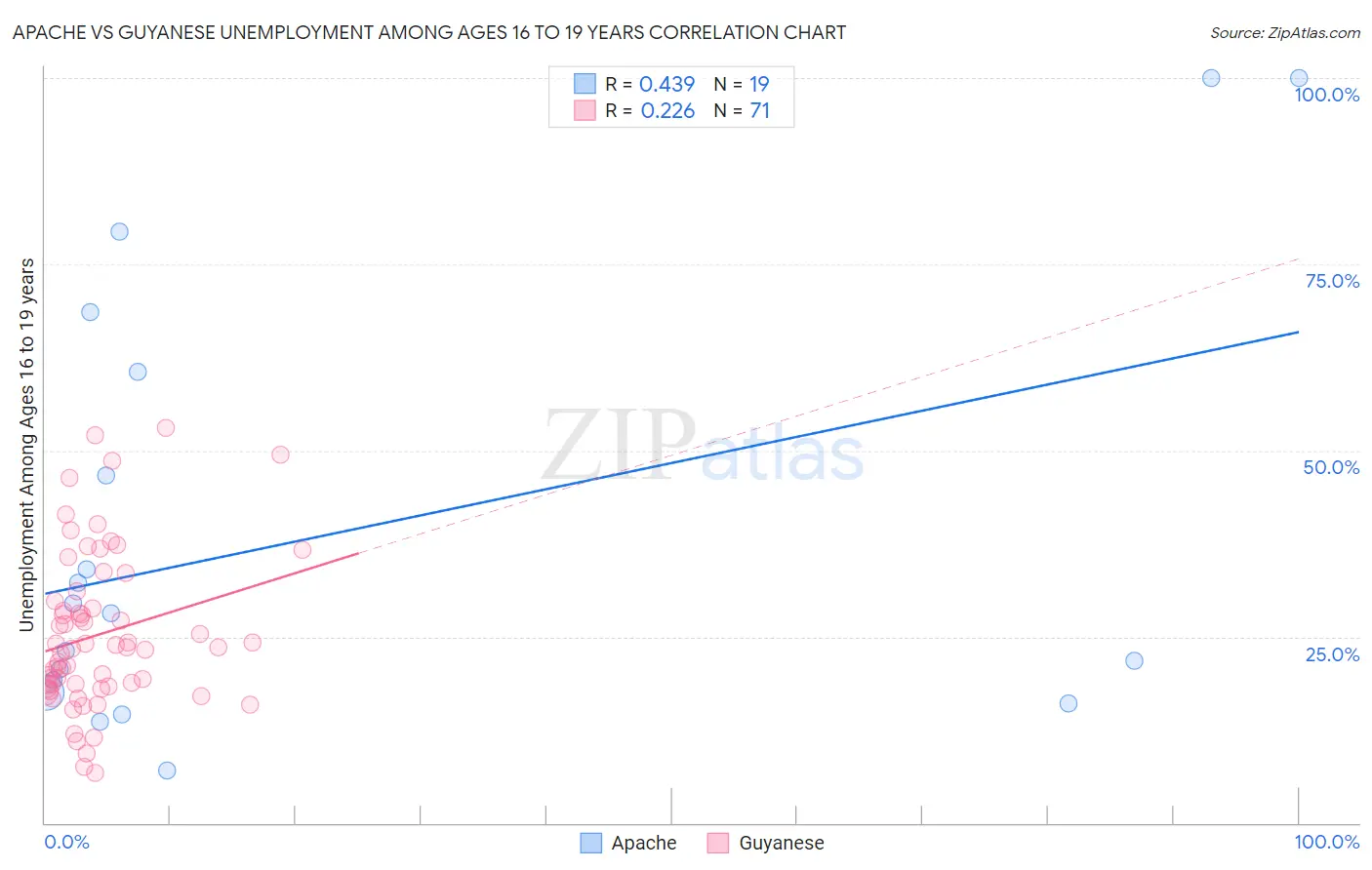 Apache vs Guyanese Unemployment Among Ages 16 to 19 years