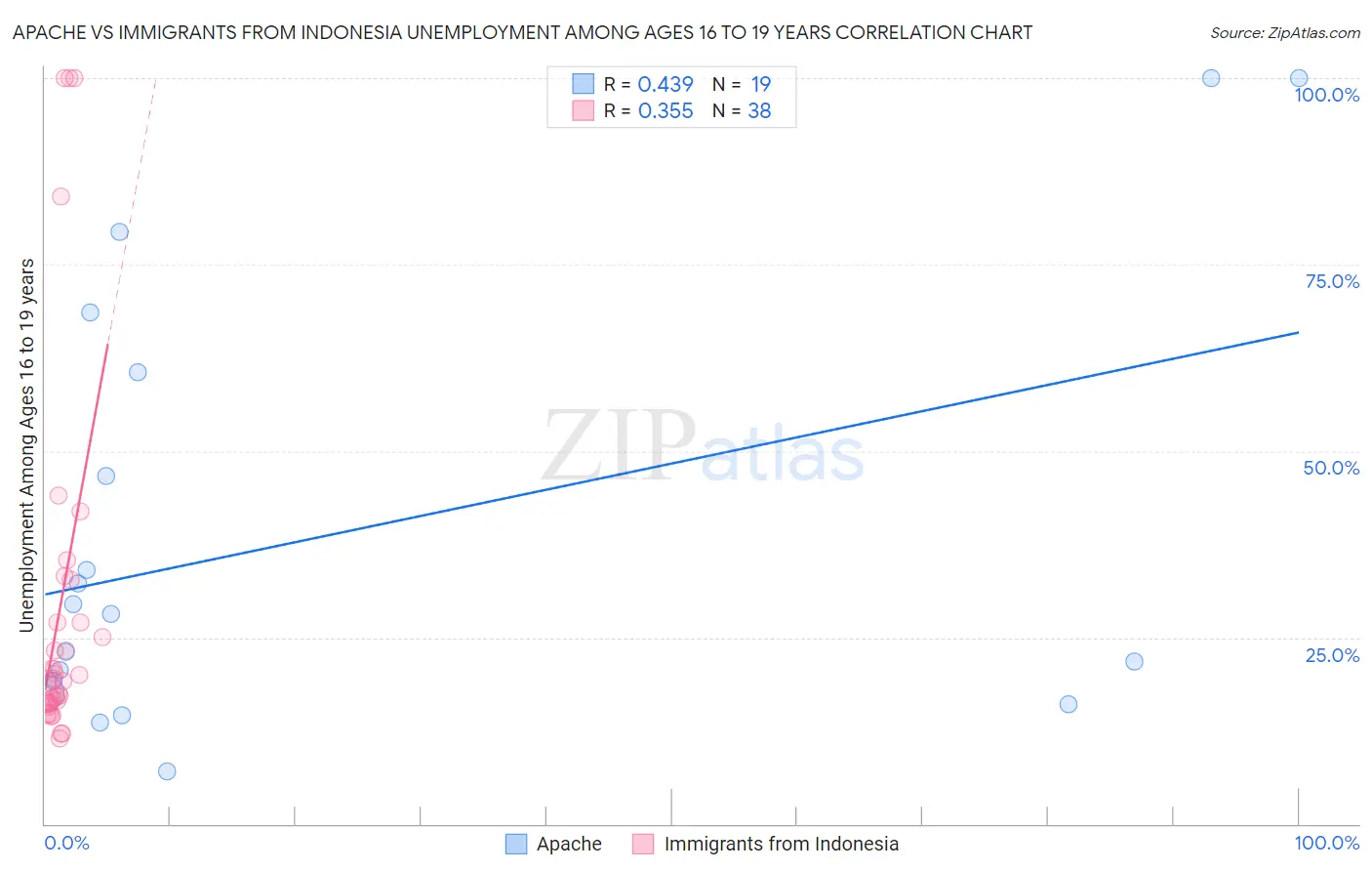 Apache vs Immigrants from Indonesia Unemployment Among Ages 16 to 19 years